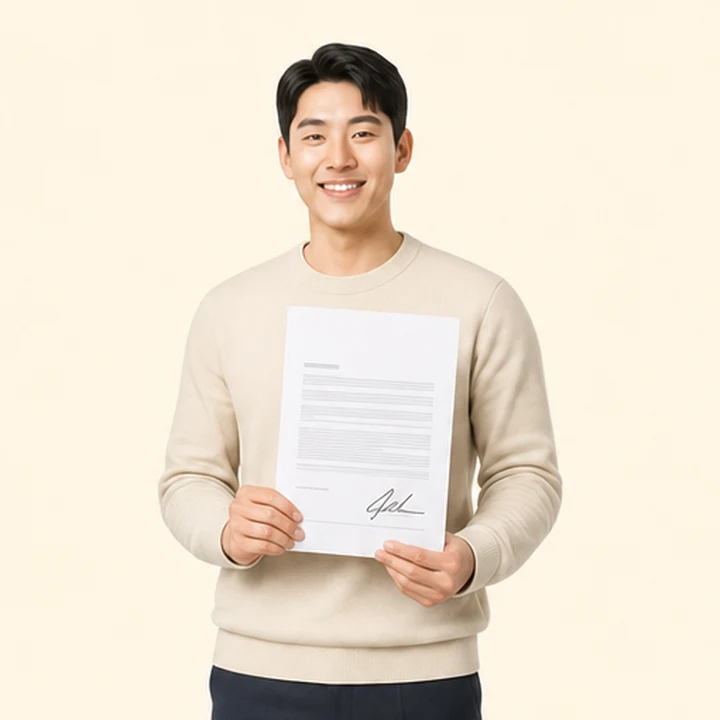 모닝 신차 장기렌트카 서면 견적서를 들고 있는 고객